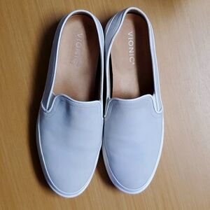 Vionic Essence Effortless Wmn Sz 9.5 White Grey Nubuck Backless Fashion Sneakers